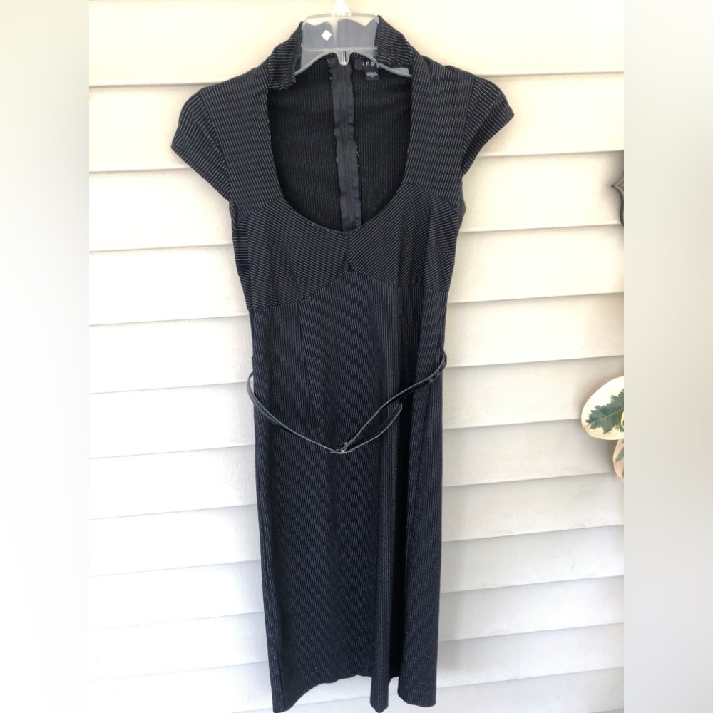 Body Con Pin-Striped  Black Cap Sleeve Dress